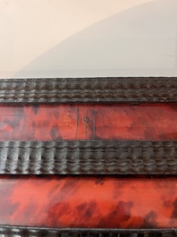 Een Vlaamse rechthoekige spiegel in schildpadfineer en ge&euml;boniseerd hout, 17de eeuw