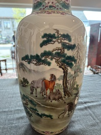 A Chinese famille rose 'Horses of Wang Mu' vase, Jingdezhen mark, Republic, 20th C.