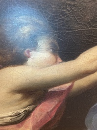 French School: An angel, oil on canvas, 18th C.