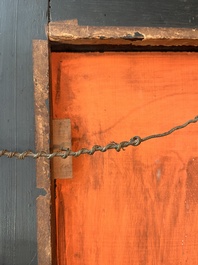 Een Vlaamse rechthoekige spiegel in schildpadfineer en ge&euml;boniseerd hout, 17de eeuw