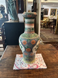 A pair of Chinese famille verte vases with birds among blossoming branches, Chenghua mark, 19th C.