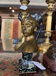 Alexandre Falgui&egrave;re (1831-1900): Buste de Diane, bronze dor&eacute; sur socle en marbre, marque de fonderie 'Thiebaut Fr&egrave;res Paris'