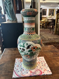 A pair of Chinese famille verte vases with birds among blossoming branches, Chenghua mark, 19th C.