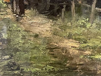Isidore Verheyden (1846-1905): Vue anim&eacute;e d'une ferme, huile sur panneau