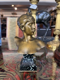 Alexandre Falgui&egrave;re (1831-1900): Buste de Diane, bronze dor&eacute; sur socle en marbre, marque de fonderie 'Thiebaut Fr&egrave;res Paris'