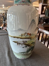 A Chinese famille rose 'Horses of Wang Mu' vase, Jingdezhen mark, Republic, 20th C.