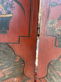 Paravent &agrave; 4 panneaux en laque polychrome, Chine, 19&egrave;me/20&egrave;me si&egrave;cle