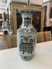 Two Chinese famille rose vases with Lan Caihe and flower baskets, 19th/20th C.