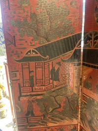 Paravent &agrave; 4 panneaux en laque polychrome, Chine, 19&egrave;me/20&egrave;me si&egrave;cle