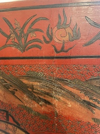 Paravent &agrave; 4 panneaux en laque polychrome, Chine, 19&egrave;me/20&egrave;me si&egrave;cle