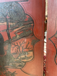 Paravent &agrave; 4 panneaux en laque polychrome, Chine, 19&egrave;me/20&egrave;me si&egrave;cle