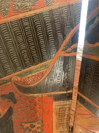 Paravent &agrave; 4 panneaux en laque polychrome, Chine, 19&egrave;me/20&egrave;me si&egrave;cle