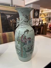 Two Chinese famille rose vases with Lan Caihe and flower baskets, 19th/20th C.