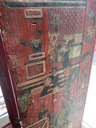 Paravent &agrave; 4 panneaux en laque polychrome, Chine, 19&egrave;me/20&egrave;me si&egrave;cle