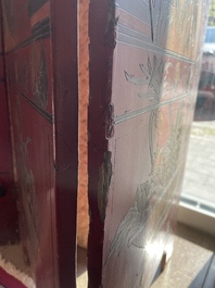 Paravent &agrave; 4 panneaux en laque polychrome, Chine, 19&egrave;me/20&egrave;me si&egrave;cle