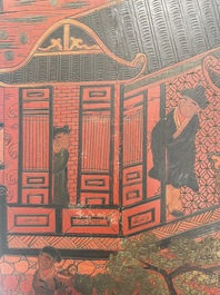 Paravent &agrave; 4 panneaux en laque polychrome, Chine, 19&egrave;me/20&egrave;me si&egrave;cle