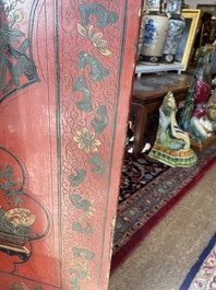 Paravent &agrave; 4 panneaux en laque polychrome, Chine, 19&egrave;me/20&egrave;me si&egrave;cle