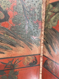 Paravent &agrave; 4 panneaux en laque polychrome, Chine, 19&egrave;me/20&egrave;me si&egrave;cle