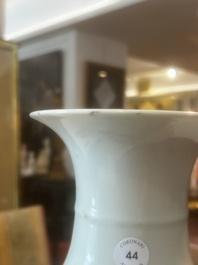 A Chinese famille rose baluster vase with figural design, six-character mark, 20th C.
