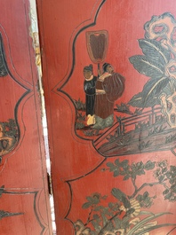 Paravent &agrave; 4 panneaux en laque polychrome, Chine, 19&egrave;me/20&egrave;me si&egrave;cle