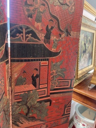 Paravent &agrave; 4 panneaux en laque polychrome, Chine, 19&egrave;me/20&egrave;me si&egrave;cle