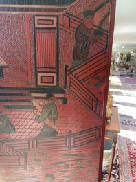 Paravent &agrave; 4 panneaux en laque polychrome, Chine, 19&egrave;me/20&egrave;me si&egrave;cle