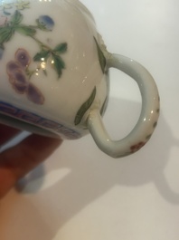 Four Chinese blue and white, famille rose and Yixing stoneware teapots, Kangxi/Qianlong