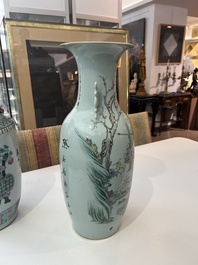 Two Chinese famille rose vases with Lan Caihe and flower baskets, 19th/20th C.