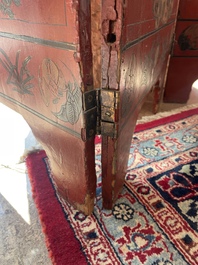 Paravent &agrave; 4 panneaux en laque polychrome, Chine, 19&egrave;me/20&egrave;me si&egrave;cle