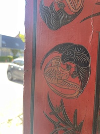 Paravent &agrave; 4 panneaux en laque polychrome, Chine, 19&egrave;me/20&egrave;me si&egrave;cle