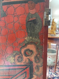 Paravent &agrave; 4 panneaux en laque polychrome, Chine, 19&egrave;me/20&egrave;me si&egrave;cle