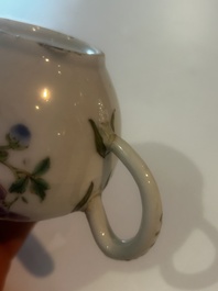 Four Chinese blue and white, famille rose and Yixing stoneware teapots, Kangxi/Qianlong