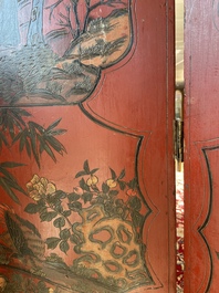 Paravent &agrave; 4 panneaux en laque polychrome, Chine, 19&egrave;me/20&egrave;me si&egrave;cle