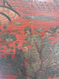 Paravent &agrave; 4 panneaux en laque polychrome, Chine, 19&egrave;me/20&egrave;me si&egrave;cle