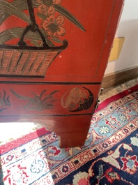 Paravent &agrave; 4 panneaux en laque polychrome, Chine, 19&egrave;me/20&egrave;me si&egrave;cle