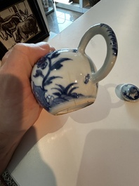 Four Chinese blue and white, famille rose and Yixing stoneware teapots, Kangxi/Qianlong