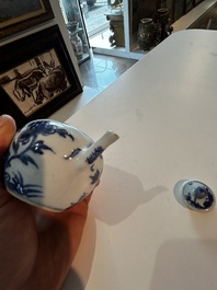 Four Chinese blue and white, famille rose and Yixing stoneware teapots, Kangxi/Qianlong