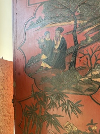 Paravent &agrave; 4 panneaux en laque polychrome, Chine, 19&egrave;me/20&egrave;me si&egrave;cle