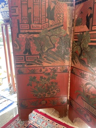 Paravent &agrave; 4 panneaux en laque polychrome, Chine, 19&egrave;me/20&egrave;me si&egrave;cle