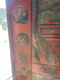 Paravent &agrave; 4 panneaux en laque polychrome, Chine, 19&egrave;me/20&egrave;me si&egrave;cle