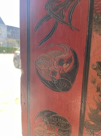 Paravent &agrave; 4 panneaux en laque polychrome, Chine, 19&egrave;me/20&egrave;me si&egrave;cle