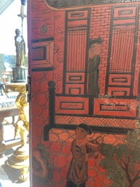 Paravent &agrave; 4 panneaux en laque polychrome, Chine, 19&egrave;me/20&egrave;me si&egrave;cle