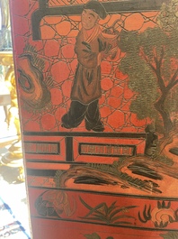 Paravent &agrave; 4 panneaux en laque polychrome, Chine, 19&egrave;me/20&egrave;me si&egrave;cle