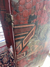 Paravent &agrave; 4 panneaux en laque polychrome, Chine, 19&egrave;me/20&egrave;me si&egrave;cle