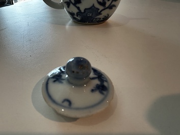 Four Chinese blue and white, famille rose and Yixing stoneware teapots, Kangxi/Qianlong