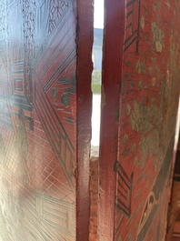 Paravent &agrave; 4 panneaux en laque polychrome, Chine, 19&egrave;me/20&egrave;me si&egrave;cle