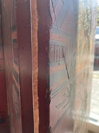 Paravent &agrave; 4 panneaux en laque polychrome, Chine, 19&egrave;me/20&egrave;me si&egrave;cle