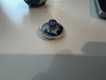 Four Chinese blue and white, famille rose and Yixing stoneware teapots, Kangxi/Qianlong