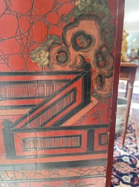 Paravent &agrave; 4 panneaux en laque polychrome, Chine, 19&egrave;me/20&egrave;me si&egrave;cle