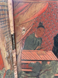 Paravent &agrave; 4 panneaux en laque polychrome, Chine, 19&egrave;me/20&egrave;me si&egrave;cle